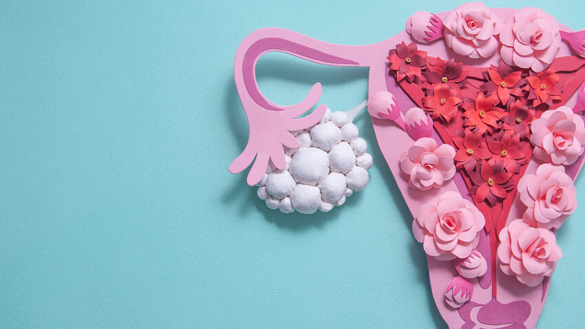 Concept polycystic ovary syndrome, pcos. paper art, awareness of